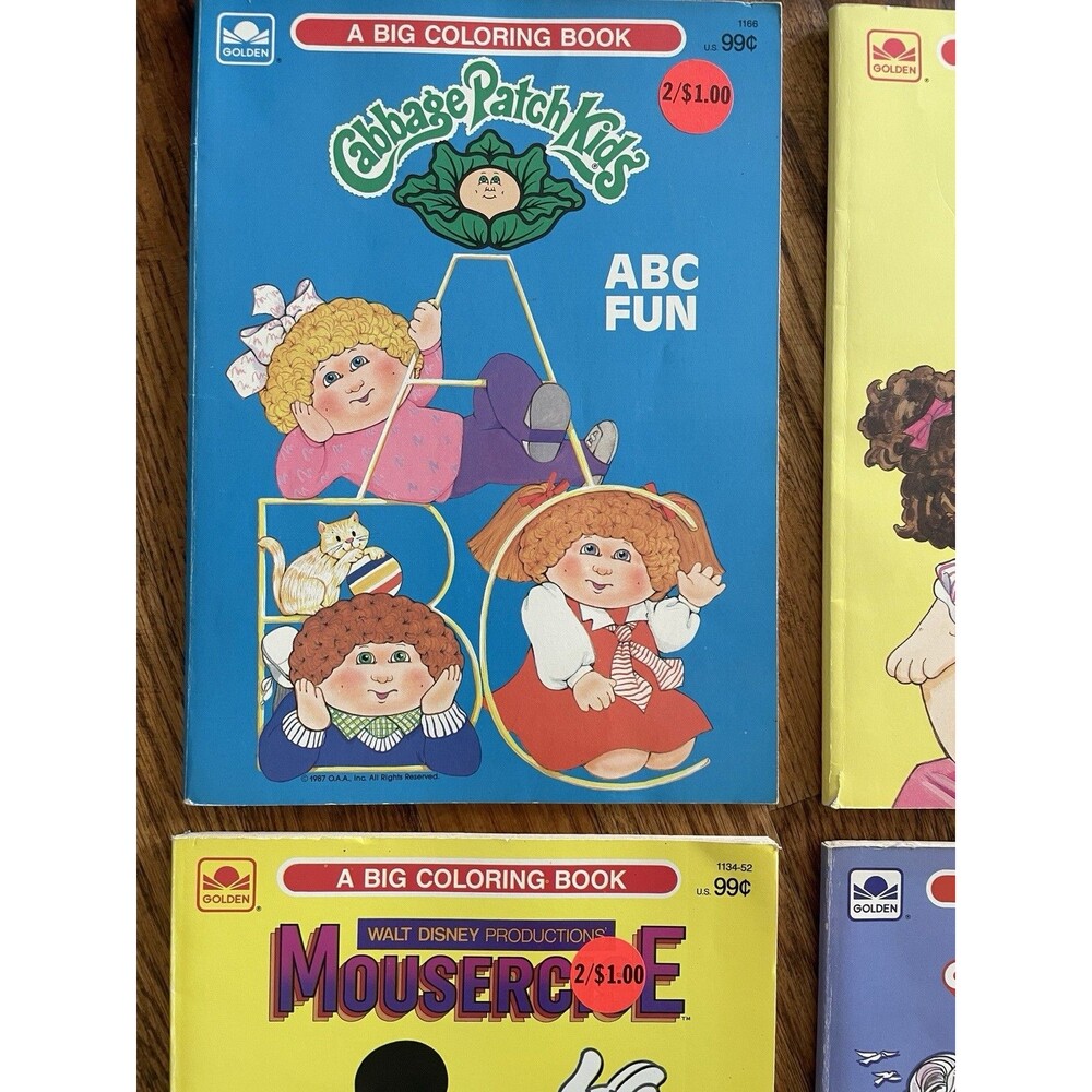 Vintage 1980s Golden Coloring Book Lot Barbie Disney Cabbage Patch My Child 4